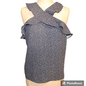 BANANA REPUBLIC Ruffle Halter Top Blouse Sz L Springtime Birds Preppy Ivy League